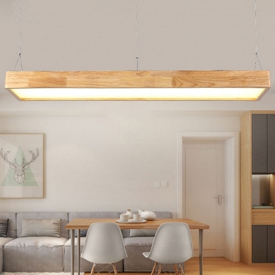Simplicity Acrylic Shade Island Light Modern Restaurant Wood Rectangle LED 1-Light Island Pendant