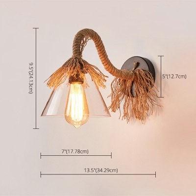 Single Light Lighting Fixture Industrial Simple Transparent Geometric Glass Sconce Lighting in Black with Goosneck Rope