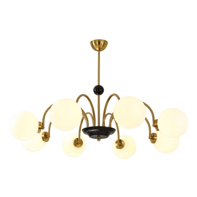 Swoop Arm Chandelier 28 Inchs Height Traditional Metal Living Room Hanging Lamp with White Glass Shade