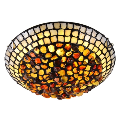 Tifanny Ceiling Light Bowl Glass Shade 4 Light Flush Mount Ceiling Fixture for Bedroom