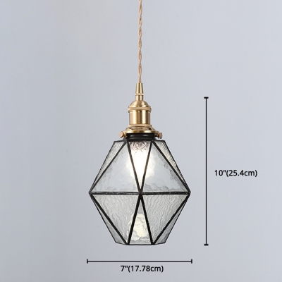 Traditional Dimond Shade Pendant Light Faceted Glass Single Bulb Hanging Light for Study Room