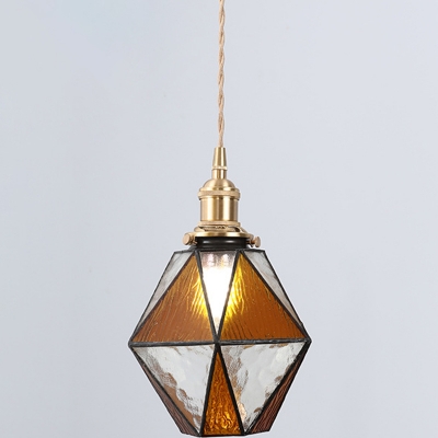 Traditional Dimond Shade Pendant Light Faceted Glass Single Bulb Hanging Light for Study Room