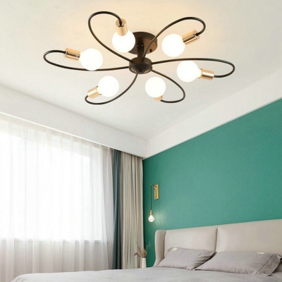 Traditional Linear Ceiling Light with Bare Bulb Metal Circle Ceiling Mount Semi Flush for Bedroom
