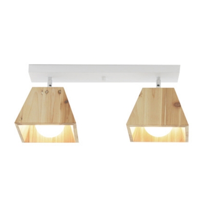 Trapezoid Living Room Semi Mount Lighting Woonden Contemporary Close to Ceiling Lighting in White