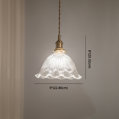 Vintage Hanging Light with Textured Glass Shade Single Light Pendant Lamp in Clear for Kitchen