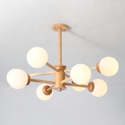 Wooden Molecular Chandelier Lighting Postmodern 35 Inchs Wide Opal Glass Hanging Pendant Light for Living Room