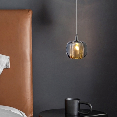 1 Bi-Bulb Modern Hanging Light Globe Crystal Shade Metal Circle Ceiling Mount Single Pendant for Bedroom