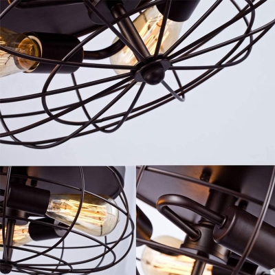 3 Light Industrial Ceiling Light Geometric Metal Shade Circle Ceiling Mount Semi Flush for Living Room