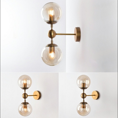 Bedroom Globe Shade Wall Light Clear Glass 10 Inchs Wide Antique Brass Style Sconce Light