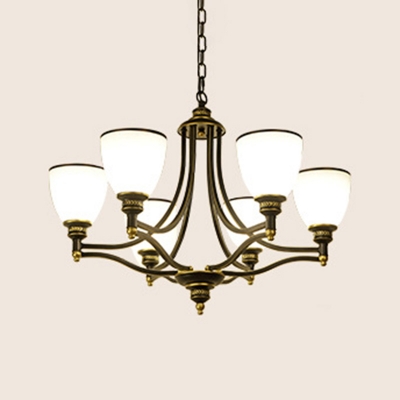 Bell Shaped Living Room Ceiling Pendant Lamp Rustic Cream Glass 27 Inchs Wide Black Chandelier