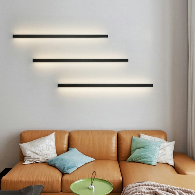 Black Bar Shaped Flush Wall Sconce Simplicity LED Metal Wall Lighting in Warm Light