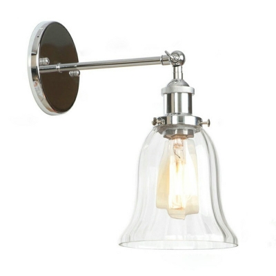Chrome Metal Arm Wall Sconce Industrial Glass Shade Flared Shaped 1-Bulb Wall Lamp