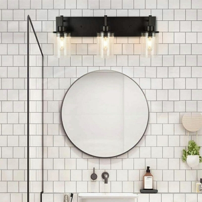 Clear Glass Cylinder Shaded Vanity Lamps Bathroom Industrial Style Black Metal Vanity Sconce