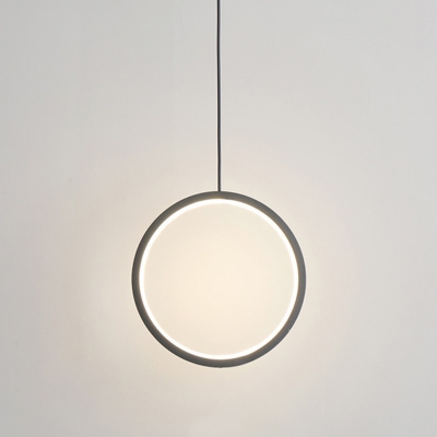 Contemporary LED Pendant Light Metal Shade Ring Light in White for Dining Room