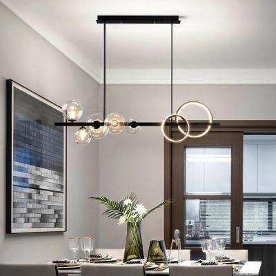 Contemporary Pendant with 5 Light Metal Ceiling Light Glass Globe Shade Island Pendant for Dining Room