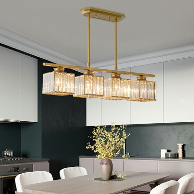 Contemporary Simplicity Dining Room Island Lighting Fixture with Square K9 Crystal Shade with 23.5 Inchs Height Adjustable Cord