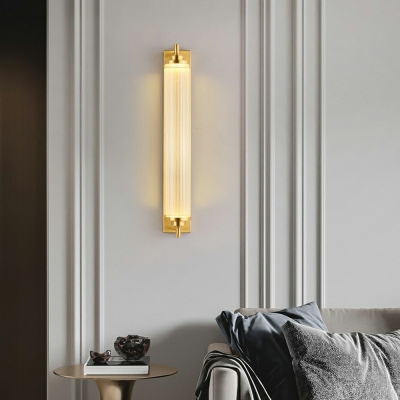 Cylinder Crystal Shade Wall Mounted Lamp 1 Light Contemporary Brass Vanity Sconce