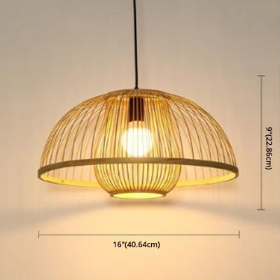 Domed Pendant Lighting Asian Bamboo with Gourd Shade 1 Light Hanging Light Fixture in Light Wood