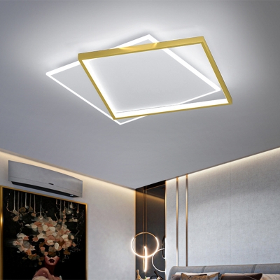 Double Square LED Flush Mount Lighting 21.5 Inchs Long Acrylic Simplicity Flush Mount Ceiling Light in Gold