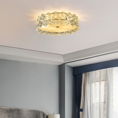 Gold Crystal Flush Mount Ceiling Lamp Modern Style LED Drum Flush Mount Lighting for Bedroom