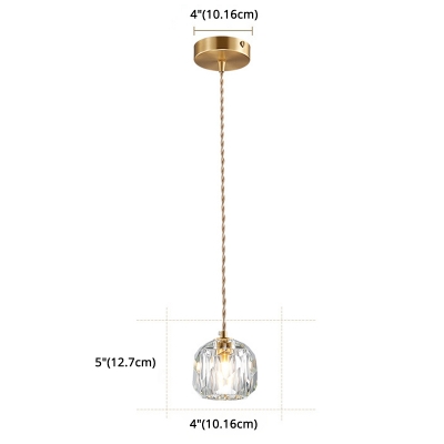 Gold Metal Chain Modern Bedroom Pendant Geometry Clear Crystal-Block 1-Head Hanging Lamp