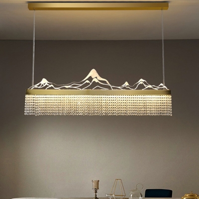 Golden Oval Shade Island Light Fixture Modernist Crystal Mountain Dining Room Pendant in 3 Colors Light