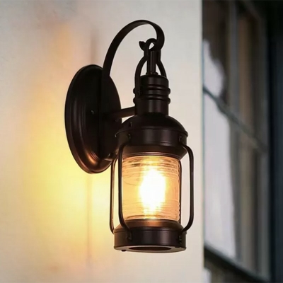 Industrial Wall Light in Nautical Style with Bottle Shade Forsted Glass 9 Inchs Wide in Black Finish