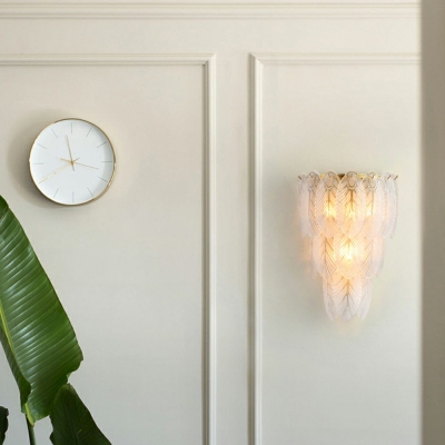 Leaf Shaded Wall Light Modernism 10 Inchs Wide Decorative Sconce Light in White for Foyer