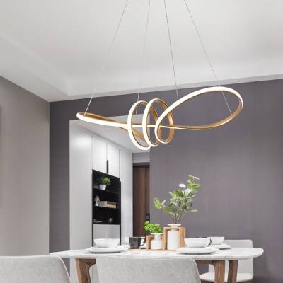 Linear Metal Modern Dining Room Suspension Lighting Spiral Gold LED 1-Light Chandelier