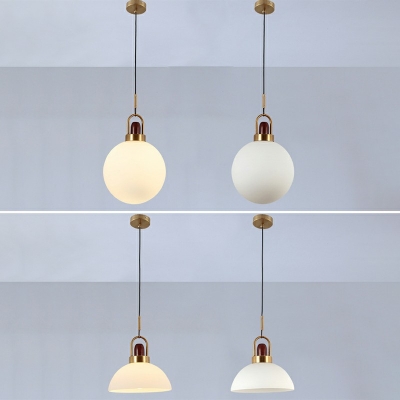 Modern Dining Room White Glass Pendant Metal Cord 1-Head Suspension Lighting