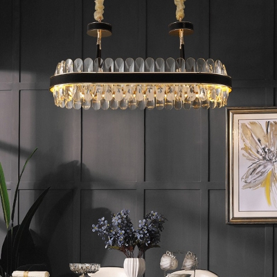 Modern Living Room LED Suspension Lighting Clear Crystal Circle Form Chandelier in Black