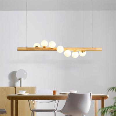 Modern Simplicity Pendant Globe Glass Shade with Bi-Bulb Metal Ceiling Mount Island Light for Dining Room