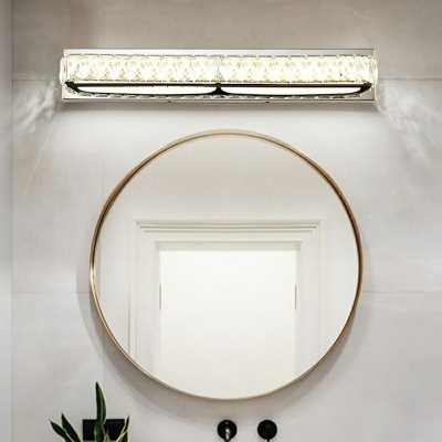 Modernist Bathroom Vanity Light Metal LED Vanity Light Fixtures in Silver with Crystal Shade