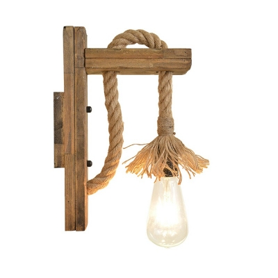 Natural Fiber Rope Wall Light Kit 1 Bulb 12 Inchs Height Cottage Wall Mount Lamp with Wood Backplate