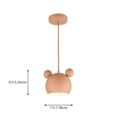 Nordic Dining Room 1-Head Pendant Bear Iron Shade 7 Inchs Wide Macaron Hanging Lamp