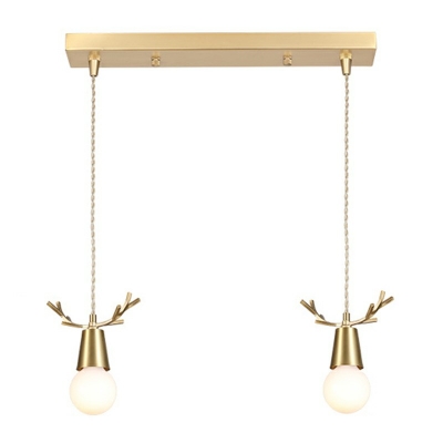 Nordic Hanging Light Antlers Metal Ceiling Mount with Glass Shade Pendant for Bedroom in Brass