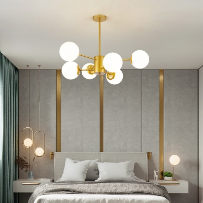 Radial White Glass Shade Suspension Lighting Modern Living Room Metal Arm Chandelier