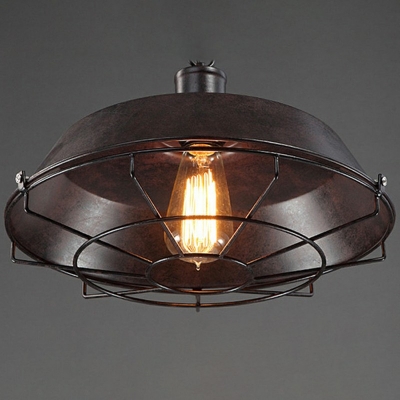 Retro Hanging Light with Iron Wire Cage Shade Industrial Style 1 Bulb Lighting Fixture for Corridor Aisle 18 Inches Wide