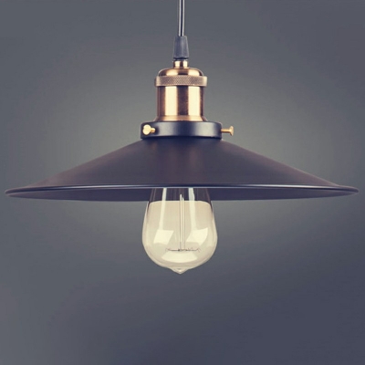 Saucer Shade Pendant Light Retro Metal Single Bulb Hanging Lamp 8 Inchs Height in Black