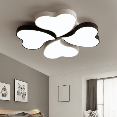 Simplicity Metallic LED Flush Mount Ceiling Lighting Fixture Four Leaf Clover Bedroom Flushmount Light in White