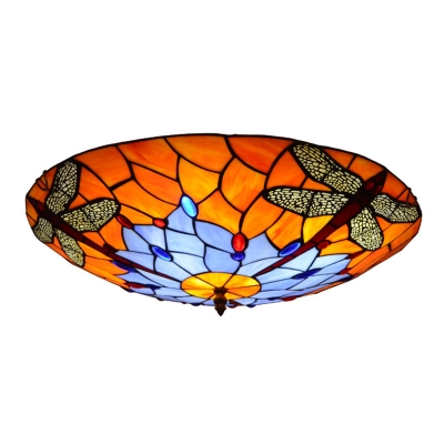 Tiffany Style Flush Ceiling Light Hand Art Glass Dome Ceiling Light for Living Room