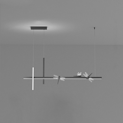 Acrylic Shade Linear Island Light Metal Modern Living Room LED Island Fixture with Dragonfly