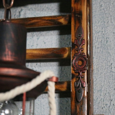 Aged Wood Ladder Backplate Wall Sconce Lantern Glass Shade 1-Light Wall Lamp