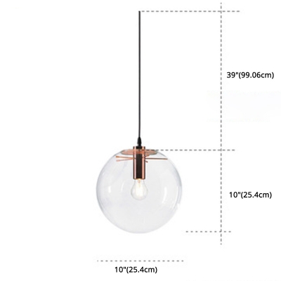 Ball Clear Glass Shade Pendant Industrial Living Room 1-Head Hanging Lamp