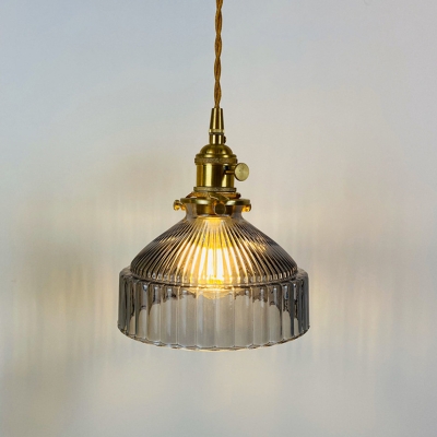 Barn Shaped Dining Room Down Mini Pendant Loft Clear Rib Glass Brass Hanging Light