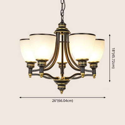 Bell Shaped Living Room Ceiling Pendant Lamp Rustic Cream Glass 26 Inchs Wide Black Chandelier