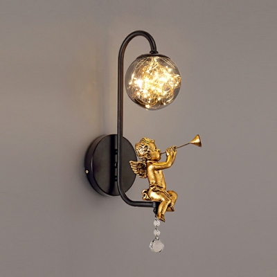 Black Light Luxury Wall Lamp Minimalist Gypsophila Glass Warm Light Wall Sconce Lighting with Cupid