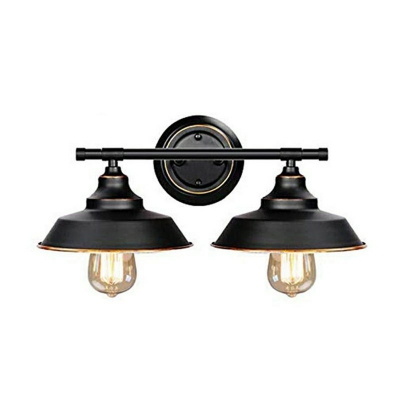 Black Linear Vanity Wall Lights 2 Heads Industrial Metallic Vanity Mirror Lights with Bell Shade