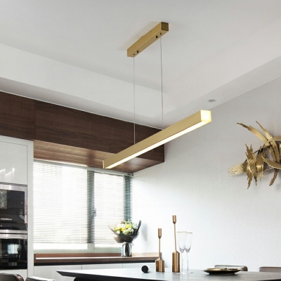 Brass Shade Linear Island Light Modern Living Room Golden LED Island Fixture in 3 Colors Light