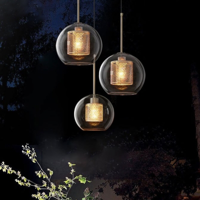 Clear Glass Ball Pendant Modern Living Room Bronze 1-Head Hanging Lamp